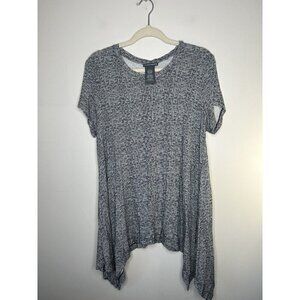 Chelsea & Theodore Womens Black White Crew Neck Short Sleeve Top Size Large